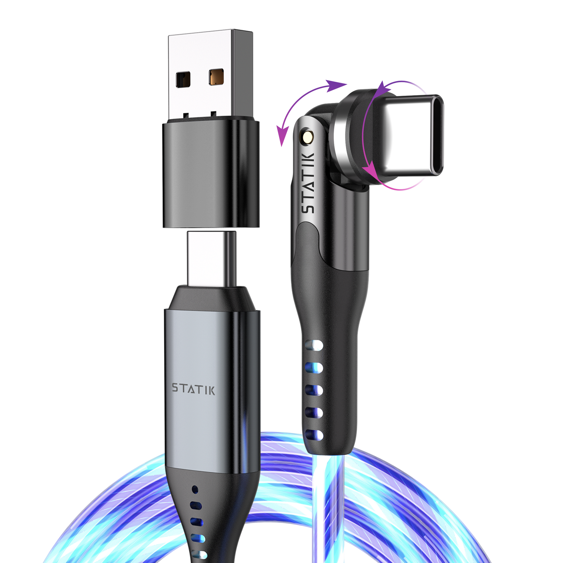PowerPivot® GloBright® Pro | USB-C to USB-C | Rotating head - Data & Fast Charge | 6.6ft (2m)