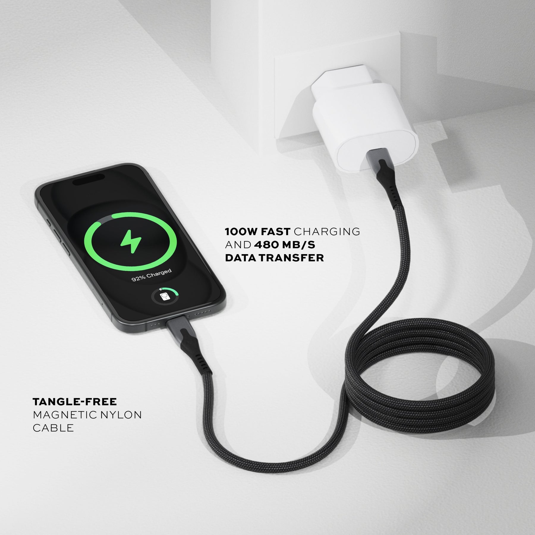 MagStack® Pro | Fast Charge & Data Cable | Tangle-Free Magnetic Nylon LP5