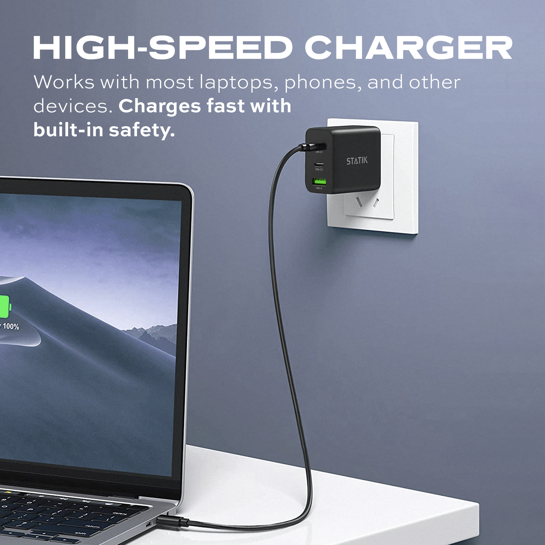 <tc>Adaptateur secteur GaN 65 W | Chargeur mural 3 ports | Universel et compact</tc>