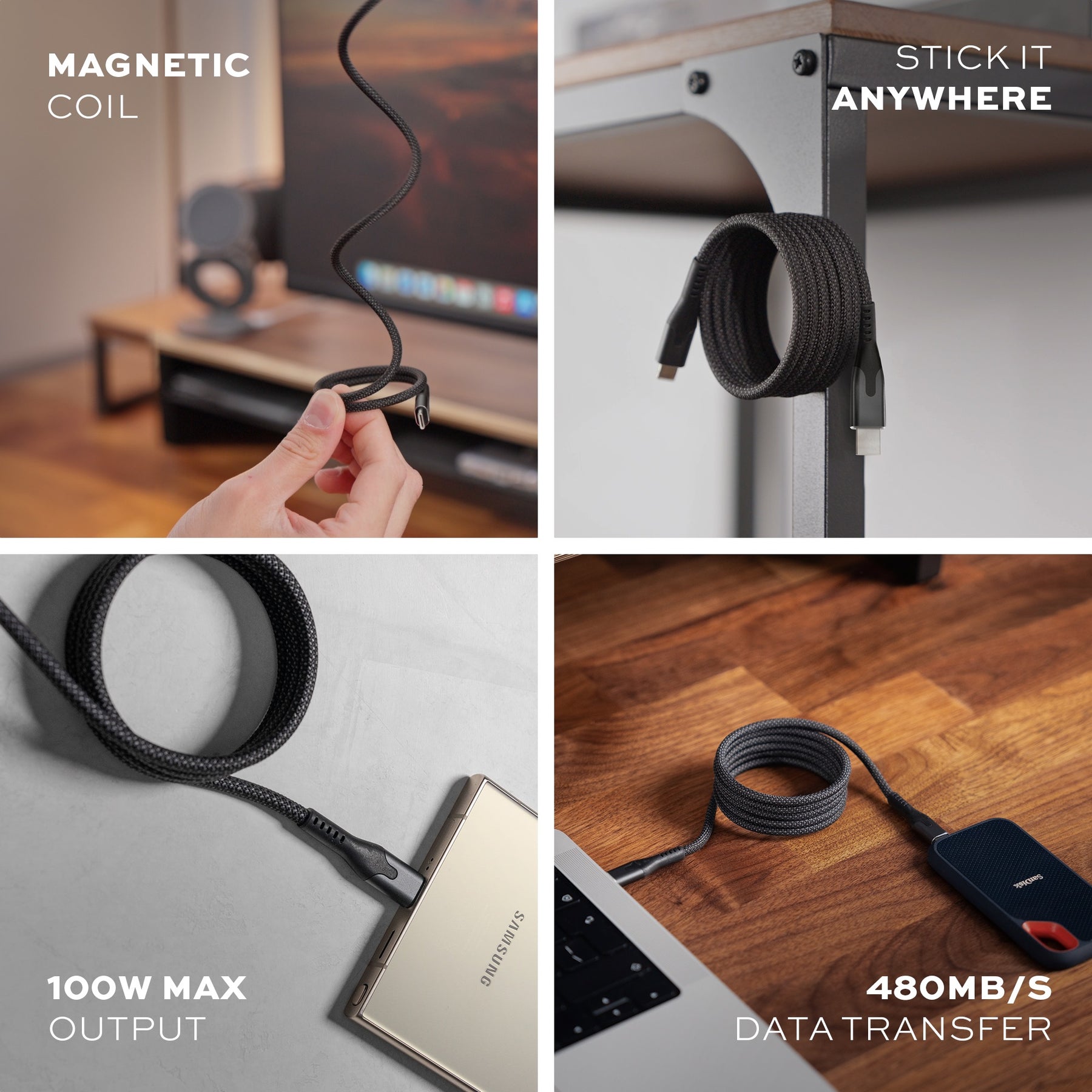 MagStack® Pro | Fast Charge & Data Cable | Tangle-Free Magnetic Nylon LP5