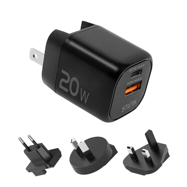 20W GaN Charger Global | Includes 3 International Plug Adapters (EU, UK, AU)