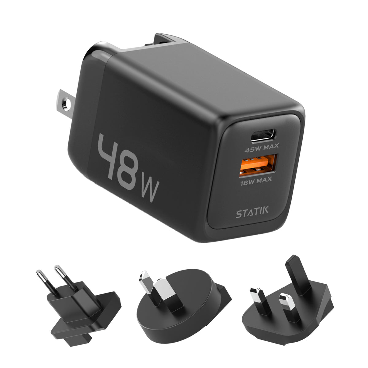48W GaN Charger Global | Includes 3 International Plug Adapters (EU, UK, AU)