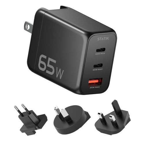 65W GaN Charger Global | Includes 3 International Plug Adapters (EU, UK, AU)