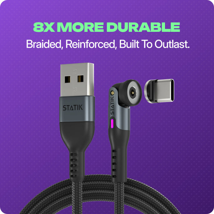 Statik 360 Pro | Universal 5-in-1 Ultra-Fast Rotating Magnetic Charging & Data Transfer Cable | USB-C, Lightning & Micro-USB / AG_LP