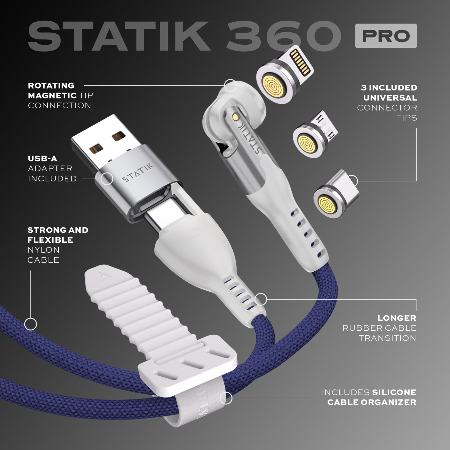 Statik® 360 Pro | 100W Universal Charge & Data Cable