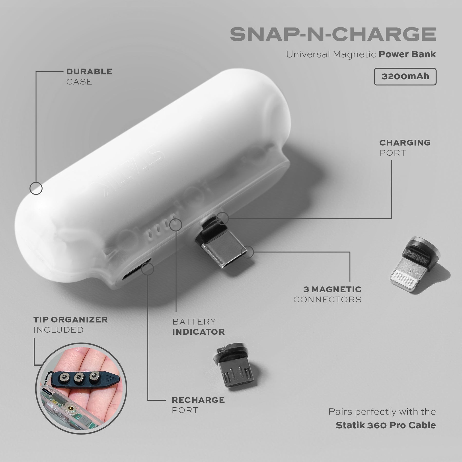 Snap-N-Charge® Ghost | Universal Magnetic Power Bank