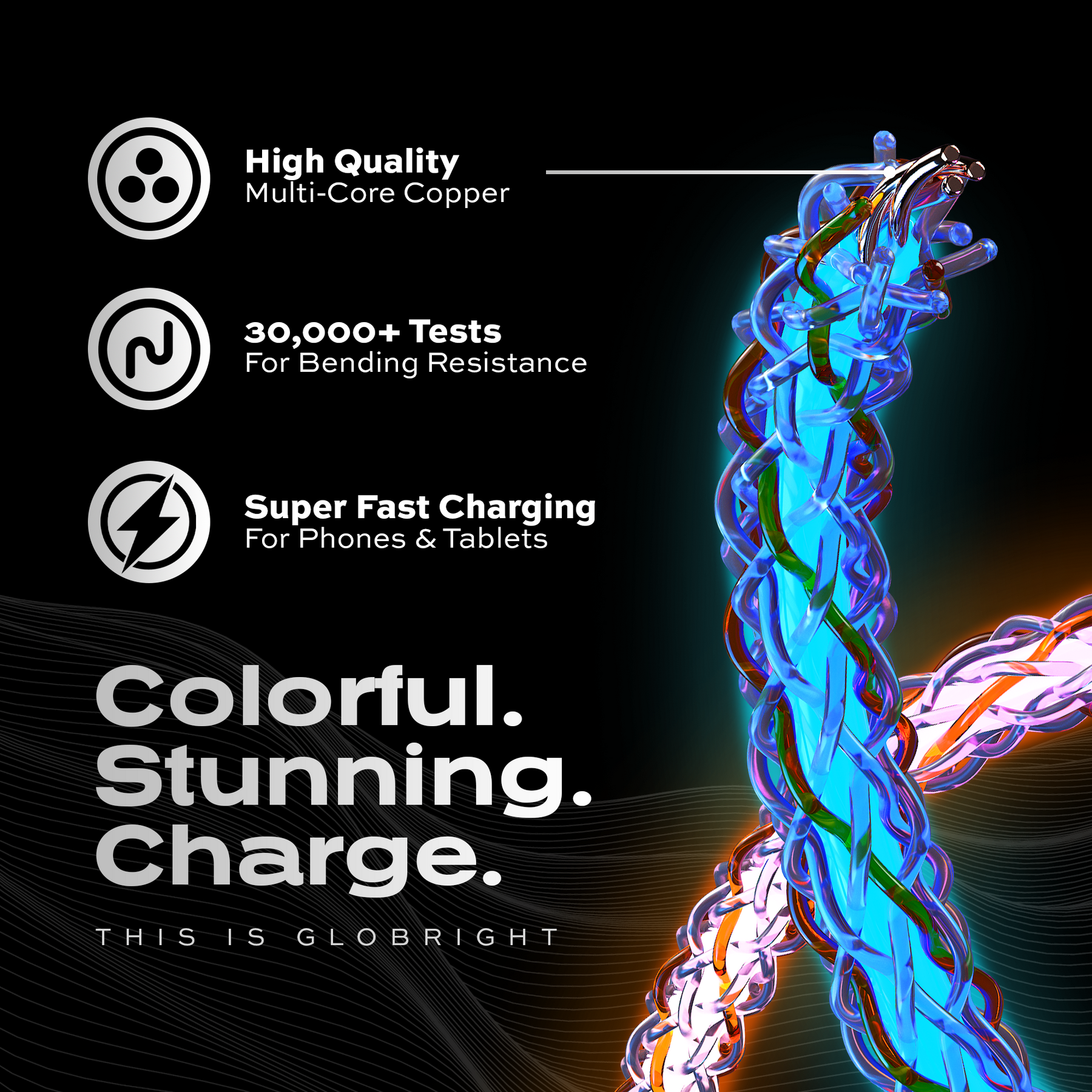 GloBright® USB-C | Braided LED Cable | 100W BlitzCharge