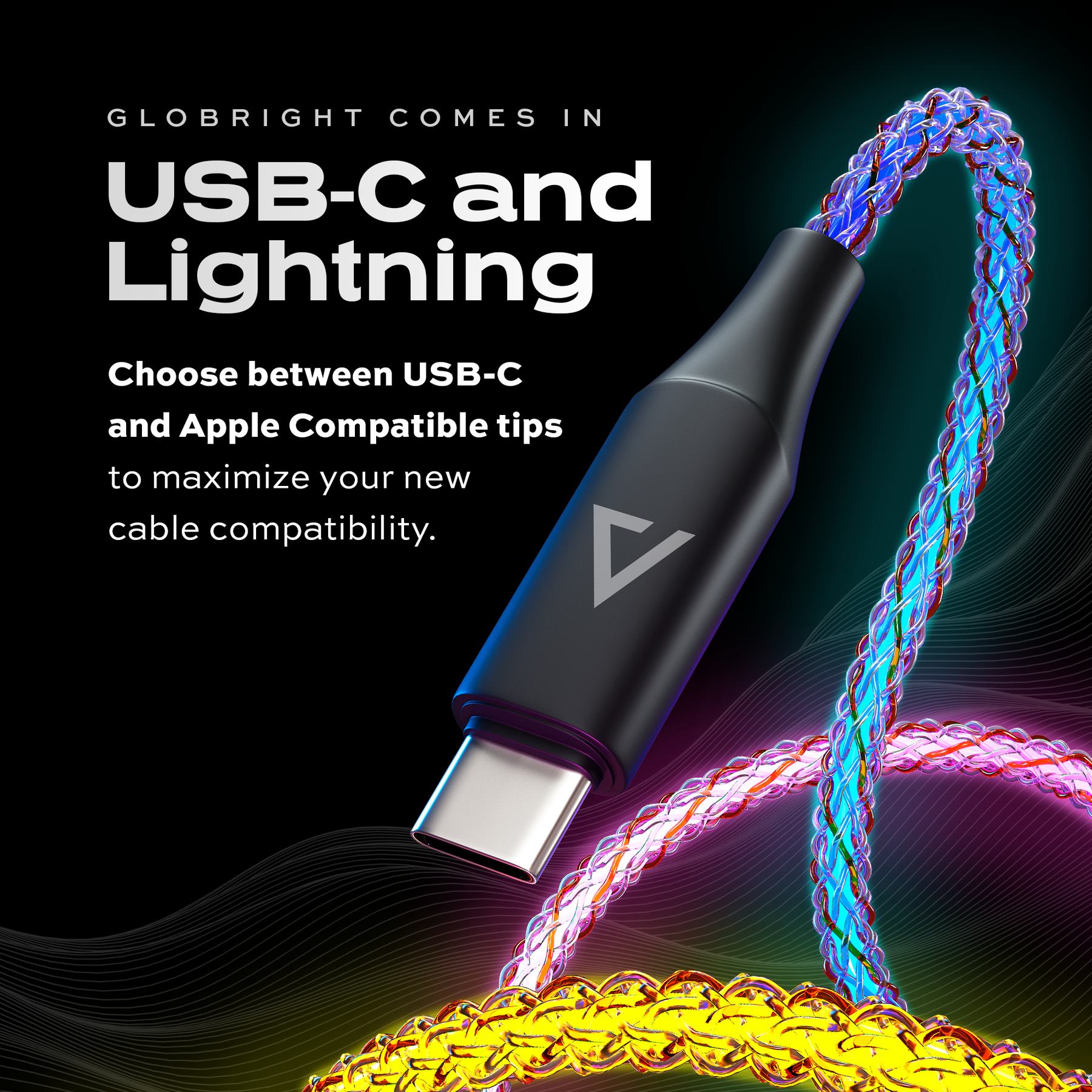 GloBright® USB-C | Braided LED Cable | 100W BlitzCharge