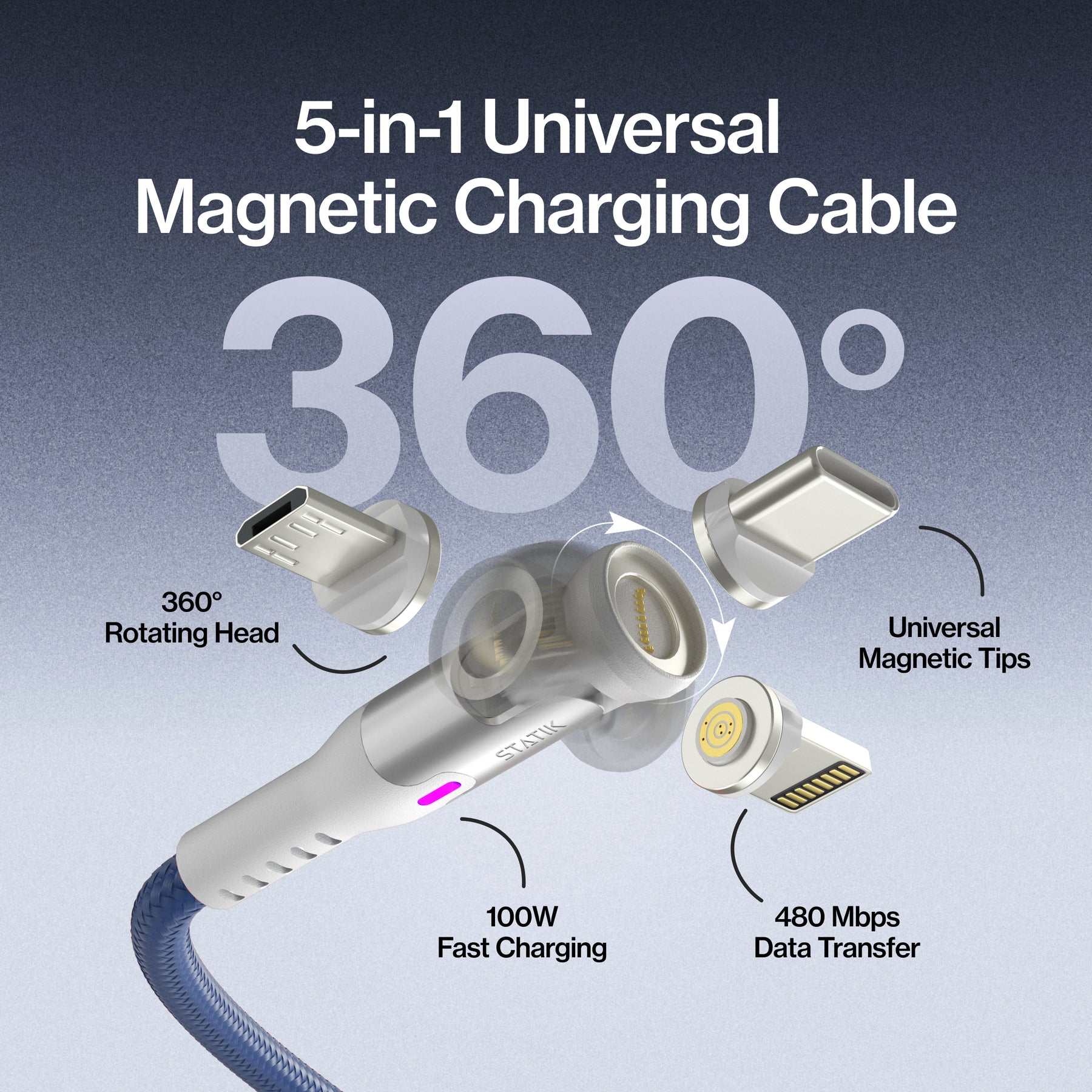 Statik® 360 Pro | 100W Universal Charge & Data Cable