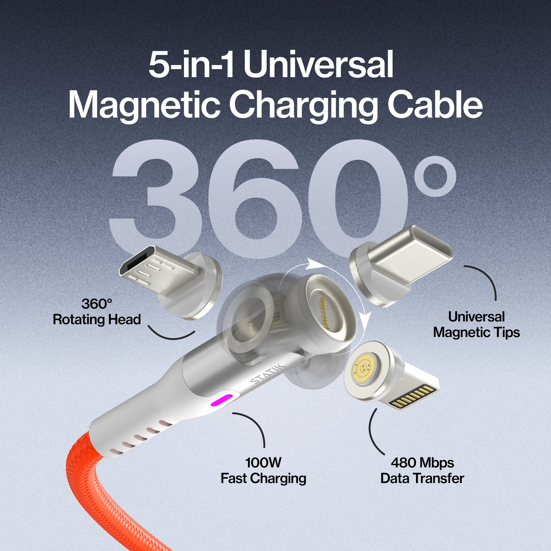Statik® 360 Pro | 100W Universal Charge & Data Cable