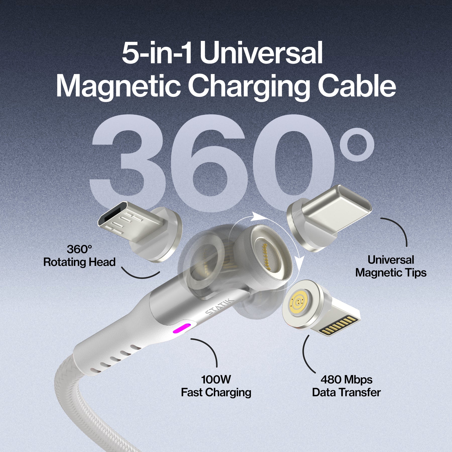 Statik® 360 Pro | 100W Universal Charge & Data Cable