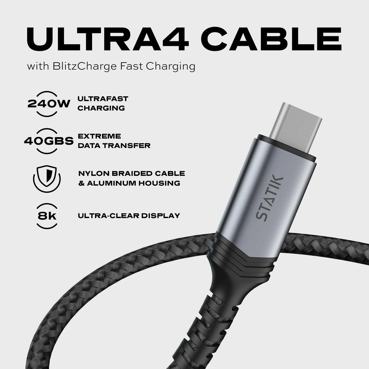 Statik TSumoCharge - Cable USB C a USB C de 100 W de carga rápida, silicona  irrompible resistente, soporta transferencia de datos tipo C a cable tipo