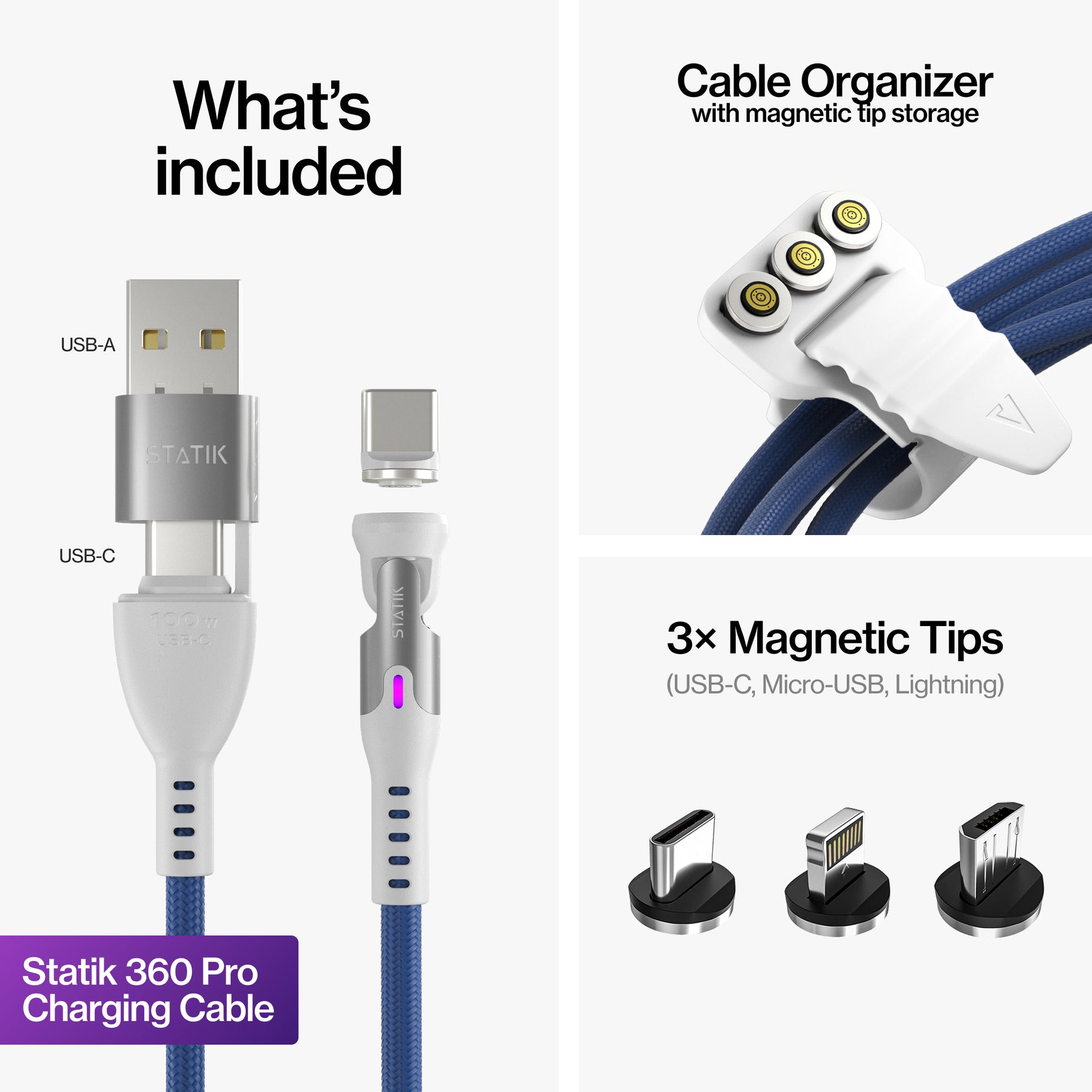 Statik® 360 Pro | 100W Universal Charge & Data Cable