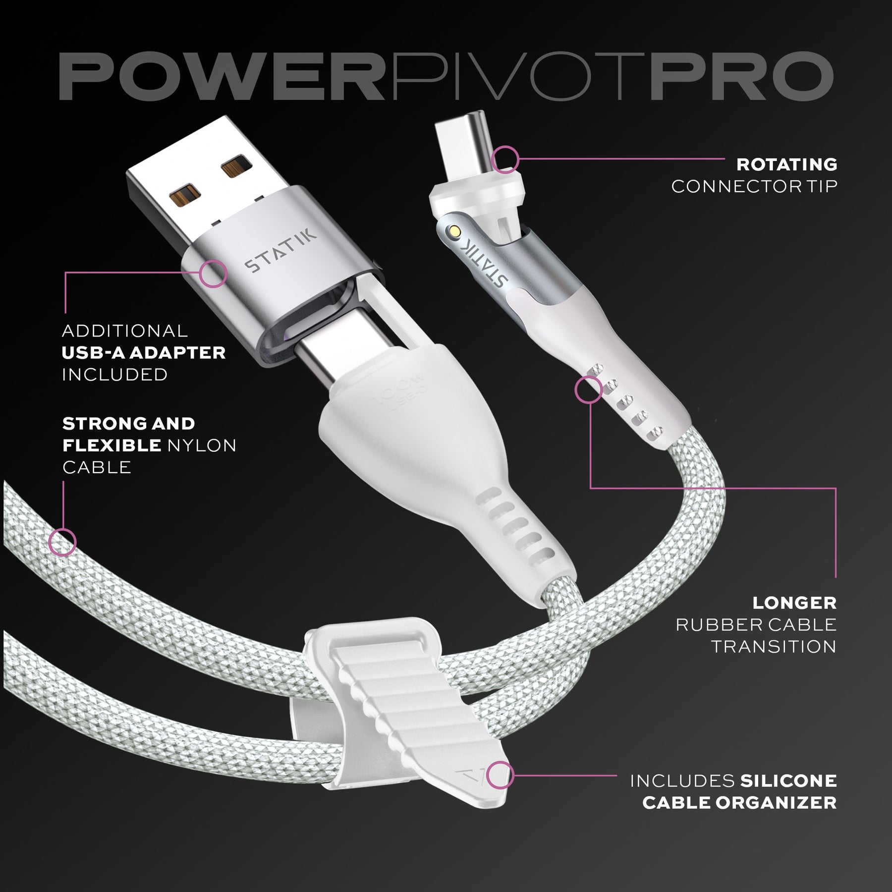 PowerPivot™ Pro White | Fast Charge 100W Compatible | Data Transfer