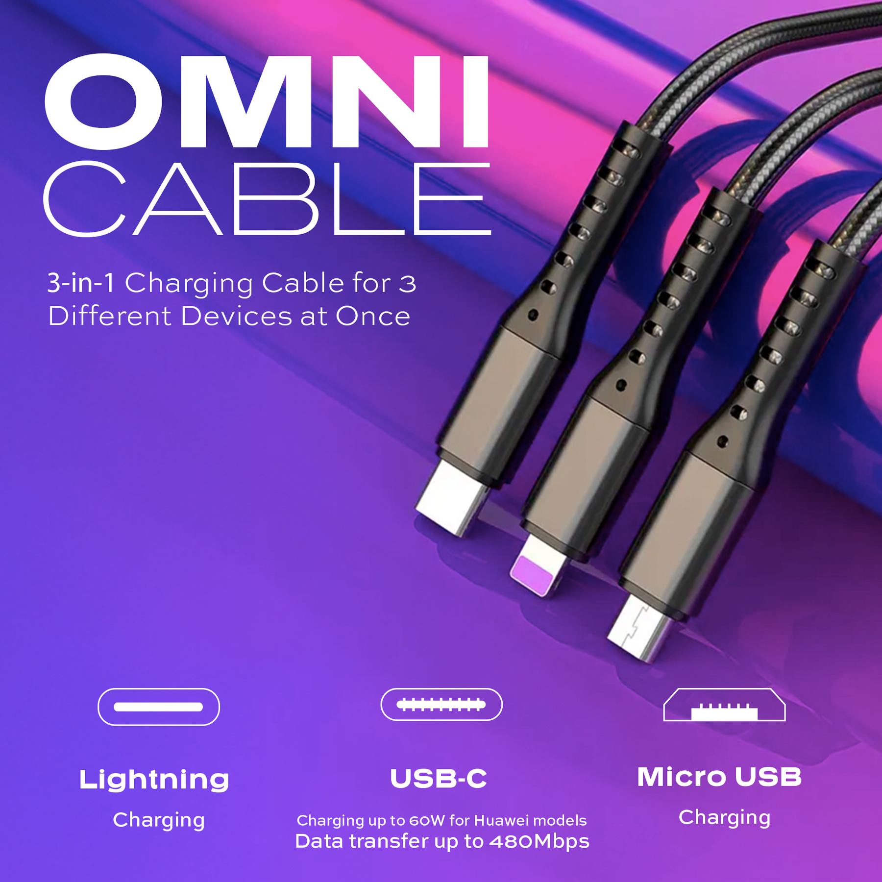 Omnicable | 3-in-1 Cable | USB-C, Lightning, Micro-USB | Last Chance Gear