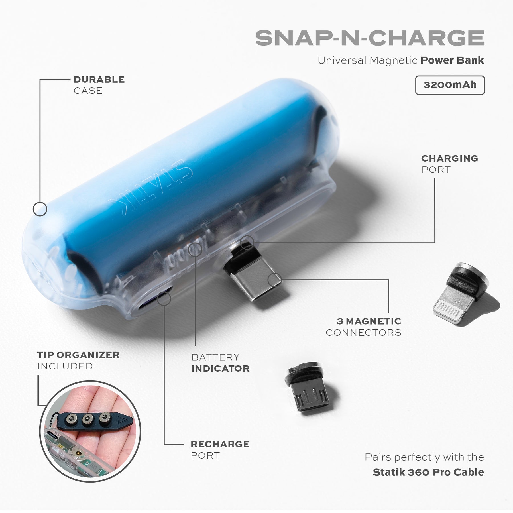 Snap-N-Charge® Clear Sky | Universal Magnetic Power Bank