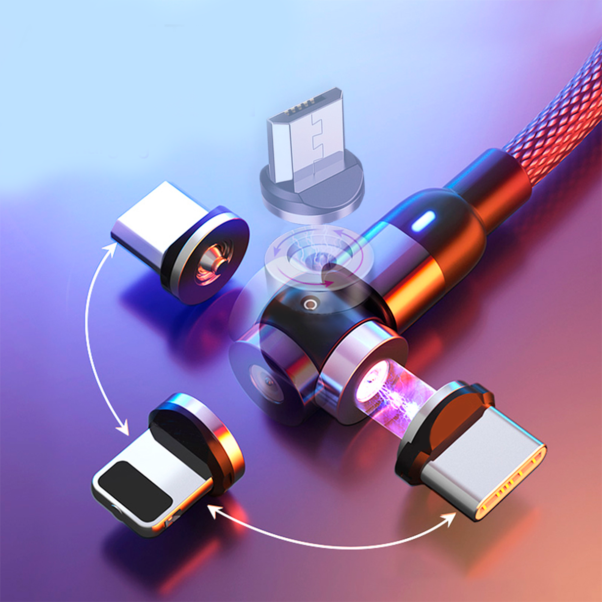 Cable USB C magnético de carga rápida 3A statik 360 USB 1 metro de nylon y  aleación de aluminio carga y transmisión de datos para ordenador personal