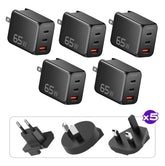 5 Pack 65W GaN Charger Global | Includes 5 Sets of International Plug Adapters (EU, UK, AU)
