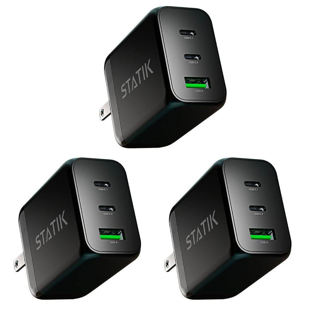 3 Pack 65W GaN Power Adapter | 3 Ports Wall Charger | Universal & Compact | Multipack
