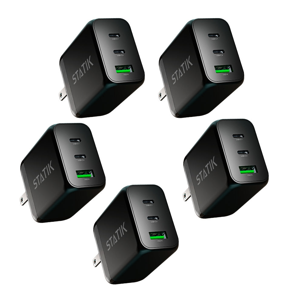 5 Pack 65W GaN Power Adapter | 3 Ports Wall Charger | Universal & Compact | Multipack