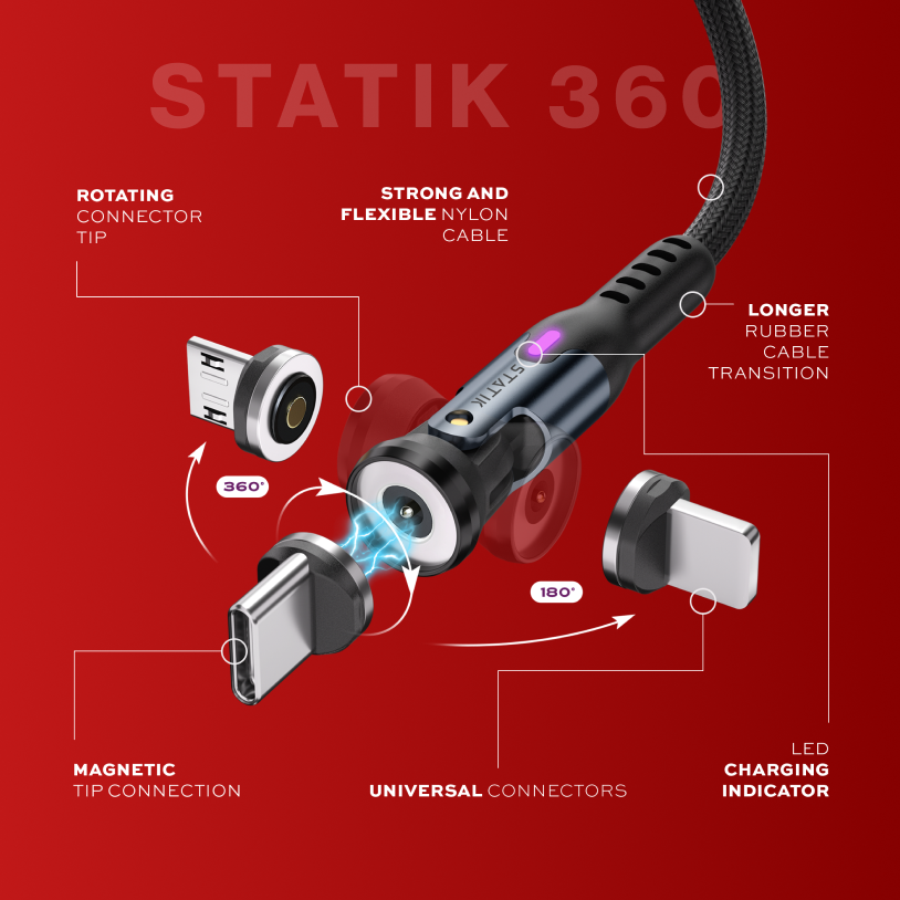 Statik® 360 | 3-in-1 Universal Rotating Charging Cable