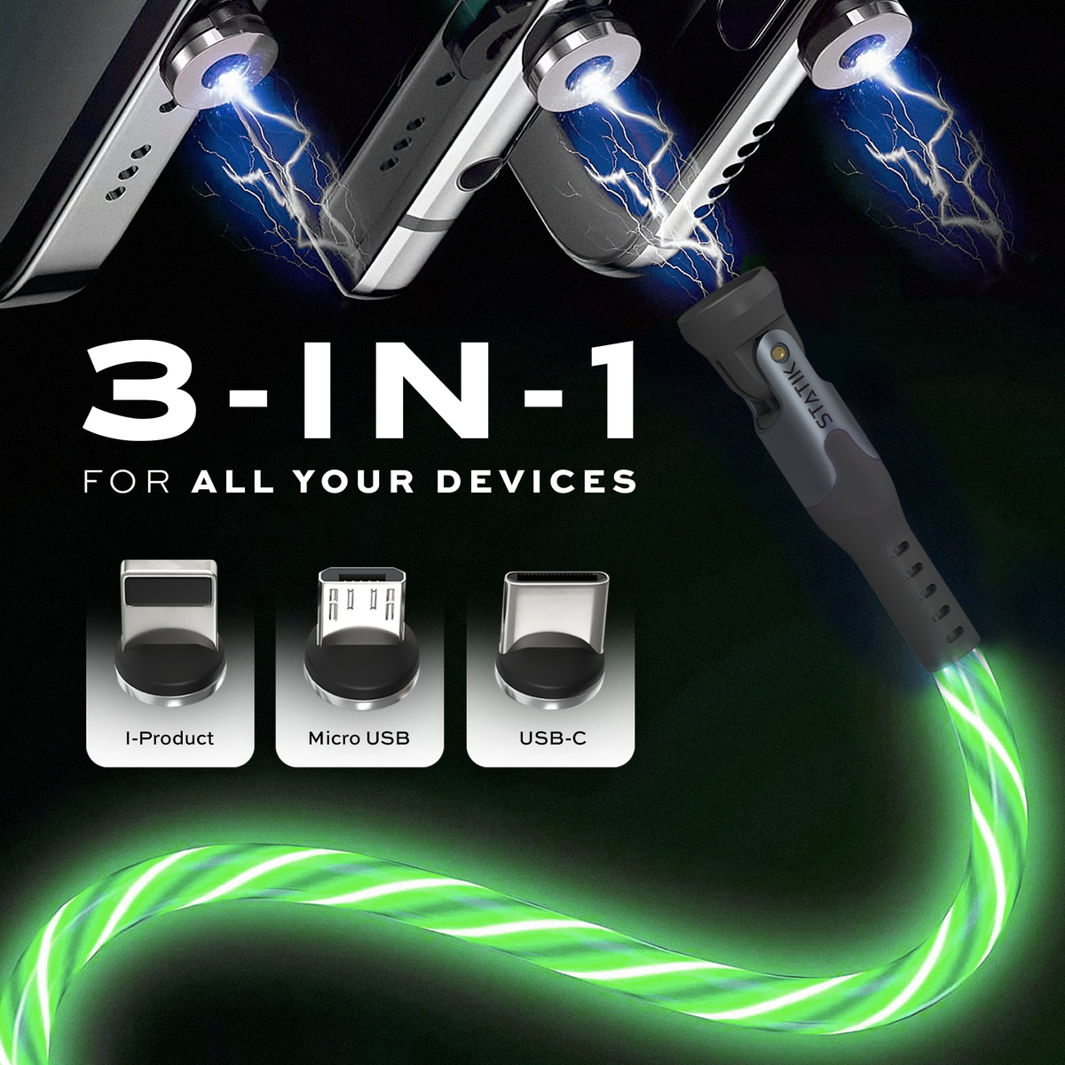 GloBright™ 360 Green | Universal Magnetic Charge Cable