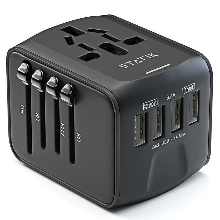 Statik GloboCharge 12W Universal Travel Adapter – Weltweit Stecker Für über 200 Länder Mit 4 USB-Anschlüssen