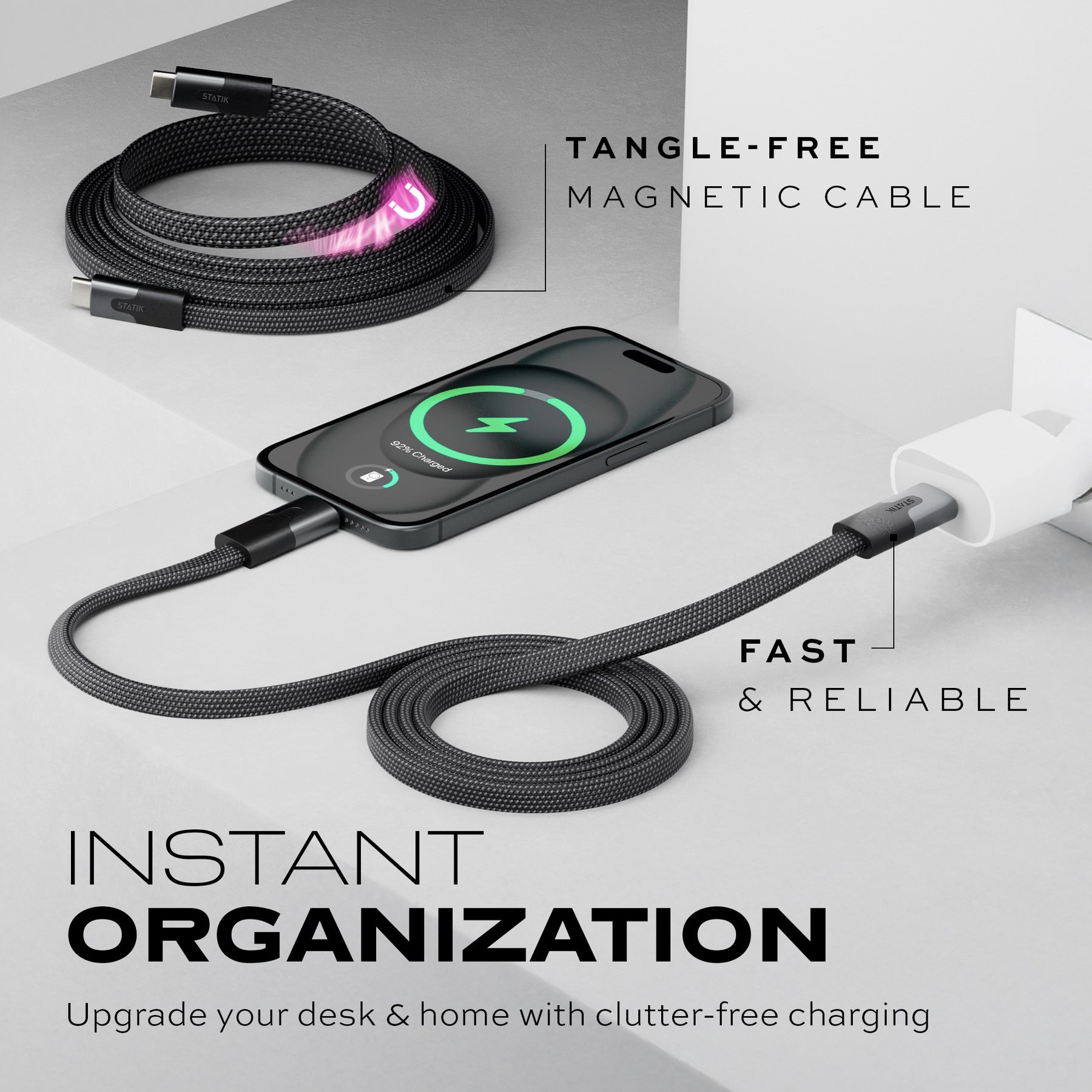 MagStack™ Slim Pro | Tangle-Free Magnetic Nylon | Fast Charging Data Cable