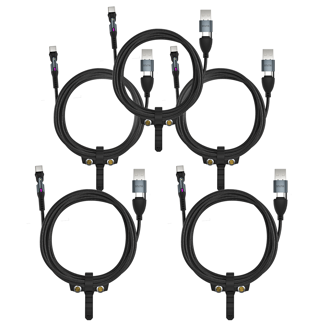 5 Pack Statik® 360 Pro 2.0 | 2nd Gen 100W Universal Charge & Data Cable | Multipack
