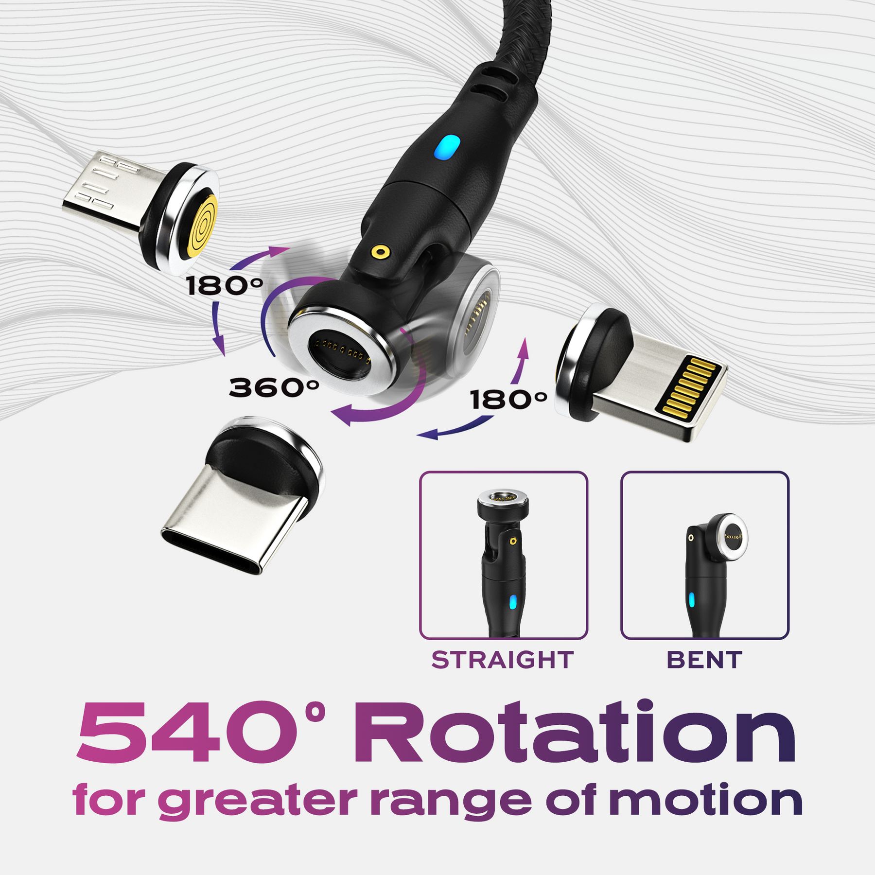 Statik 360 - Magnetic Charging Cable - 360° Rotating Phone Charger w 3  Removable Magnetic Connectors Compatible 
