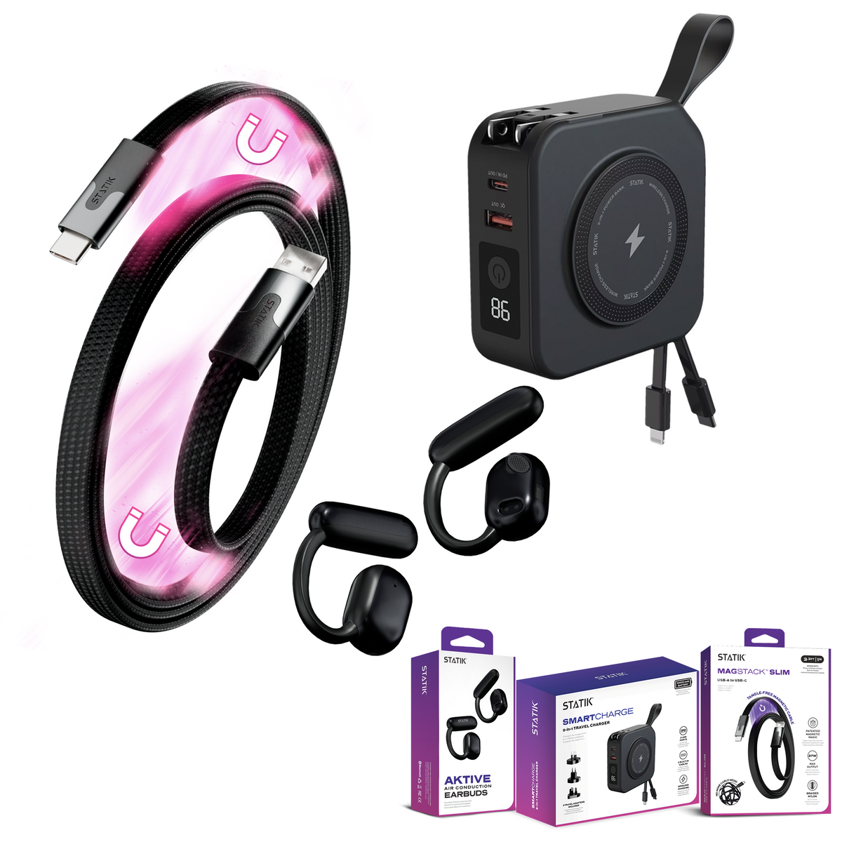 STATIK New Launches Bundle | SmartCharge + Aktive Earbuds + MagStack Slim