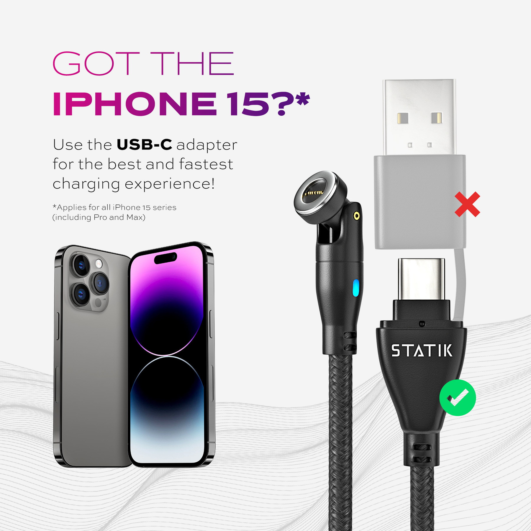  Statik 360 Pro Magnetic Charging Cable 100W Fast Charge Type C  and Micro USB Magnet Connectors, 100 W Magnetic Charge Cable 3ft / 1m, Data  Transfer Capable, Compatible with All Devices : Electronics