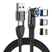Statik 360 Pro | Universal 5-in-1 Ultra-Fast Rotating Magnetic Charging & Data Transfer Cable | USB-C, Lightning & Micro-USB / PMX