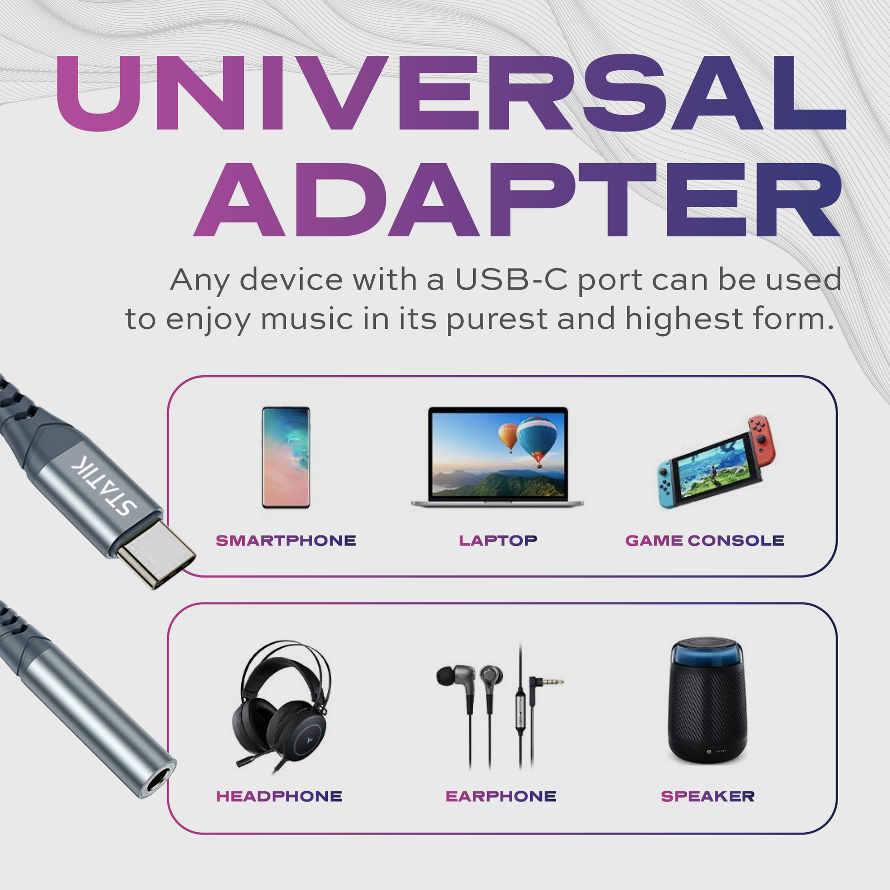 Adattatore audio | Convertitore jack per cuffie da AUX a USB C | USB-C a 3,5 mm