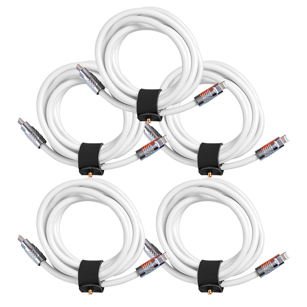 5 Pack TsumoCharge® | 100W Silicone Charging Cable | White | Multipack
