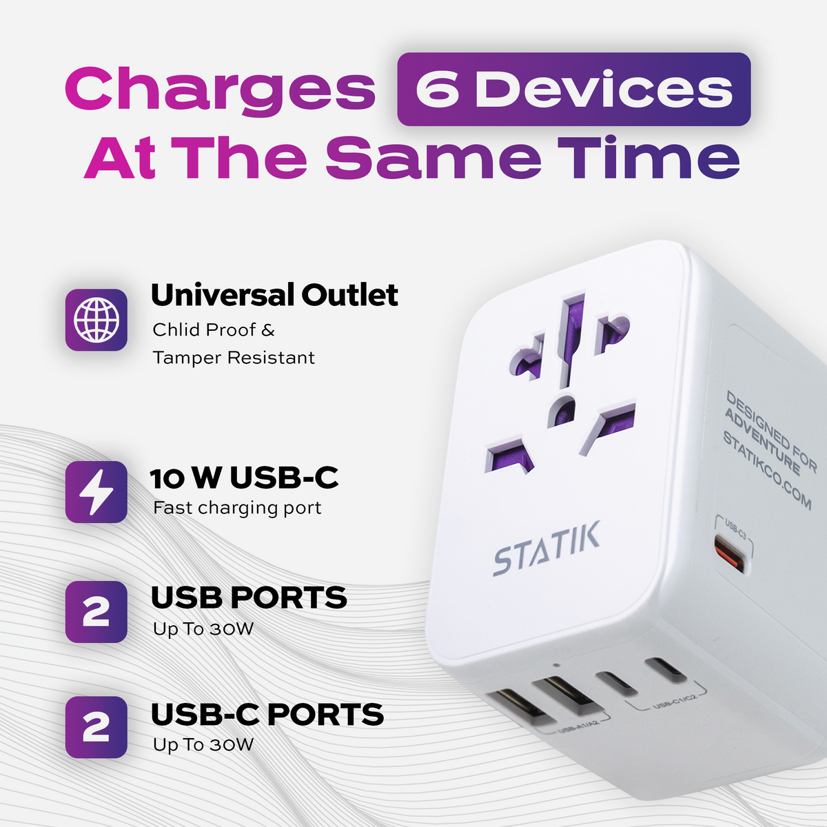 GloboCharge™ 30W | Universal Travel Adapter | Worldwide Power Plug Adapter
