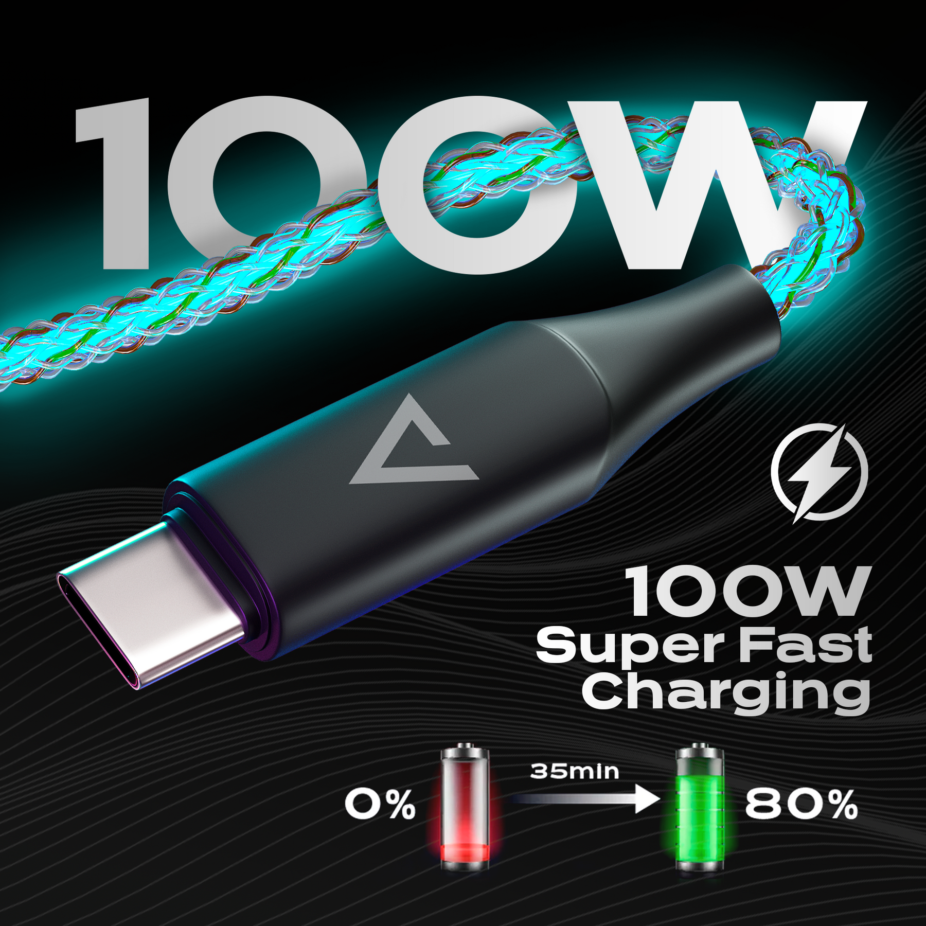 GloBright™ USB-C | Braided LED Cable | 100W BlitzCharge